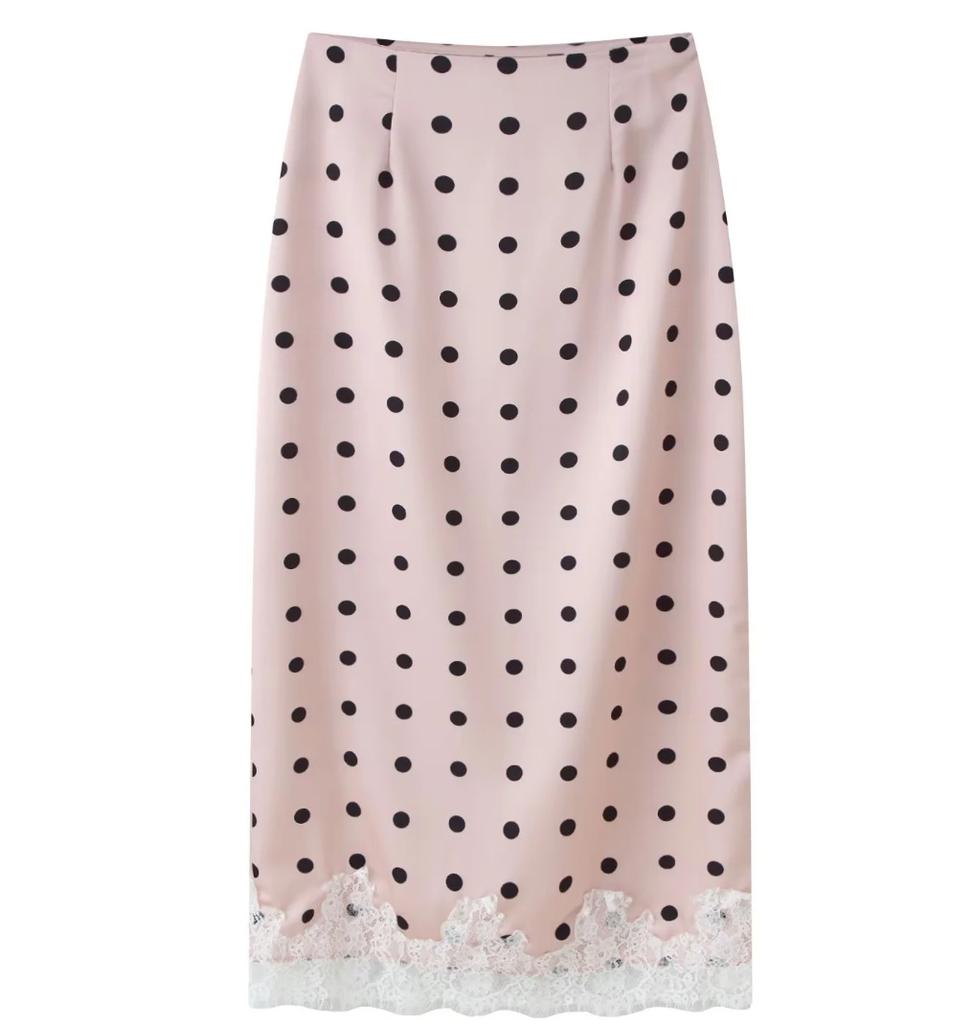 Gonne Lunghe in Pizzo da Donna Talenza Moda Vita Alta Patchwork Pois Gonna di Raso Elegante Festa Y2K Casual Chic Gonna da Donna