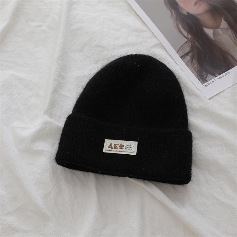 Korean Version of Rabbit Containing Wool Hat with Thickened Autumn and Winter Face Small Ear Protection Couple Versatile Pullover Hat Knit Hat