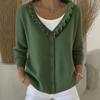 2026 European & American Autumn/Winter V-neck Knit Cardigan: Casual Solid Color Wood Ear Edge Sweater Coat for Women