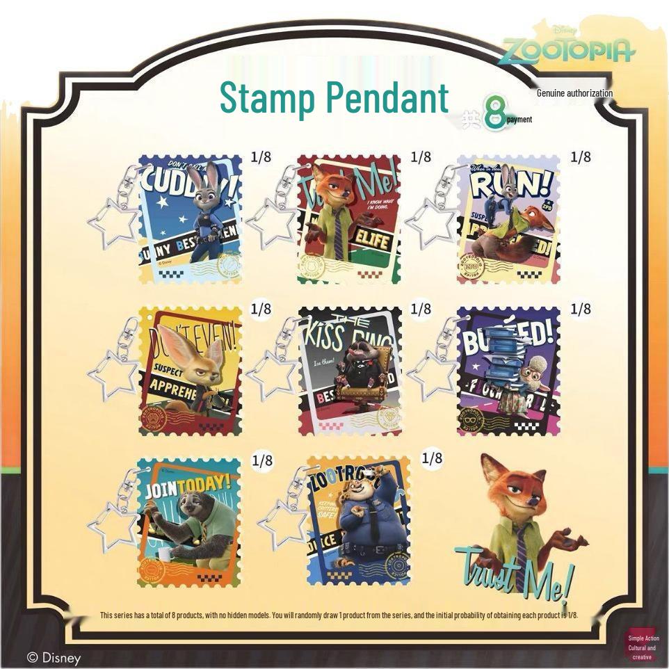 Zootopia Stamp Pendant Blind Box: Cute Judy & Nick Backpack Charm Toy Gift
