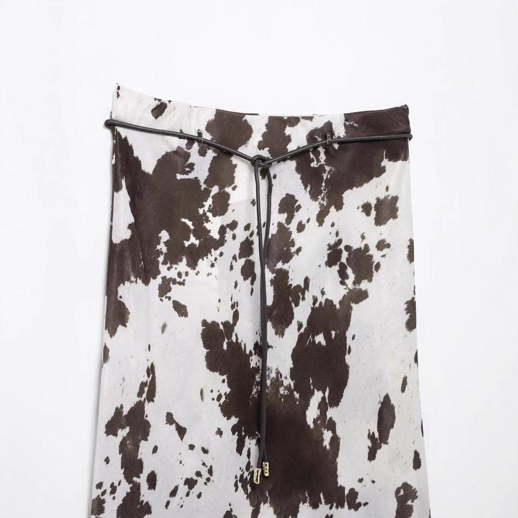 Damen-Set aus lockerem Hemd und Rock mit Gürtel im Animal-Print - Frühling 2025, Europäischer & Amerikanischer Stil, Seidentextur