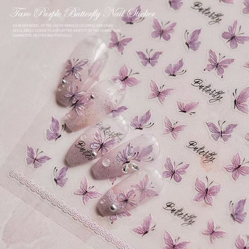 

Taro Purple Butterfly Nail Art Sticker New Shell Light High-level Three-dimensional and Lively Embossed Nail Applique Jewelry T124-Taro Butterfly