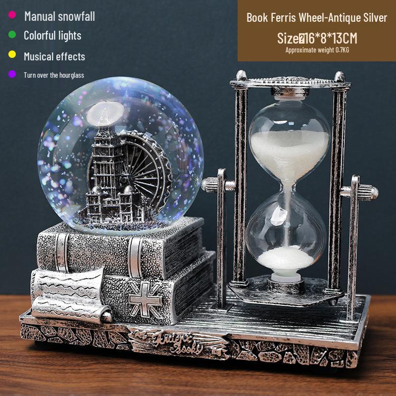Creative Luminous Eiffel Tower Snow Globe Music Box - Retro Desktop Decoration