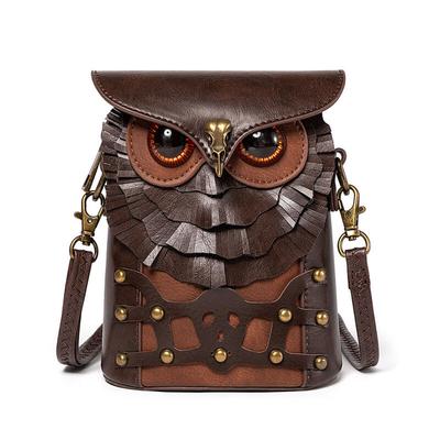 Nová móda Evropský Americký Steampunk Sova Barevná Kolize Nýt PU Kůže Dámské Tašky přes Rameno Retro Hnědé Crossbody Tašky