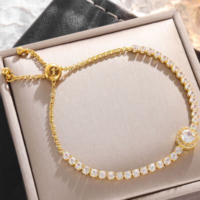 Charm Female White Zircon Stone Round Bracelet Cute Gold Color Adjustable Wedding Jewelry For Women
