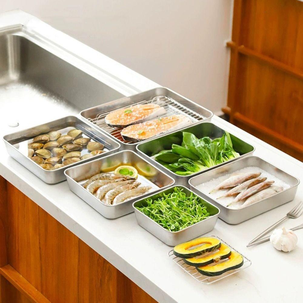 Rectangle Stainless Steel Food Storage Trays with Plastic Cover Food Container  Prepare Dishes