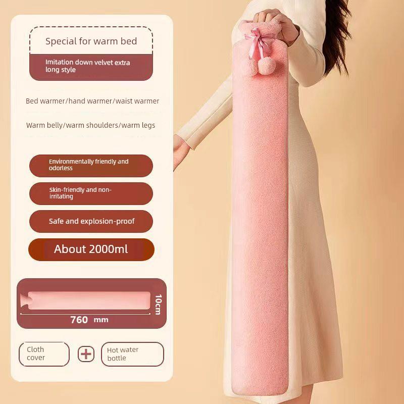 Large Water-Filled Hot Water Bottle for Bed Use, Extended Version, Great for Warming Feet While Sleeping