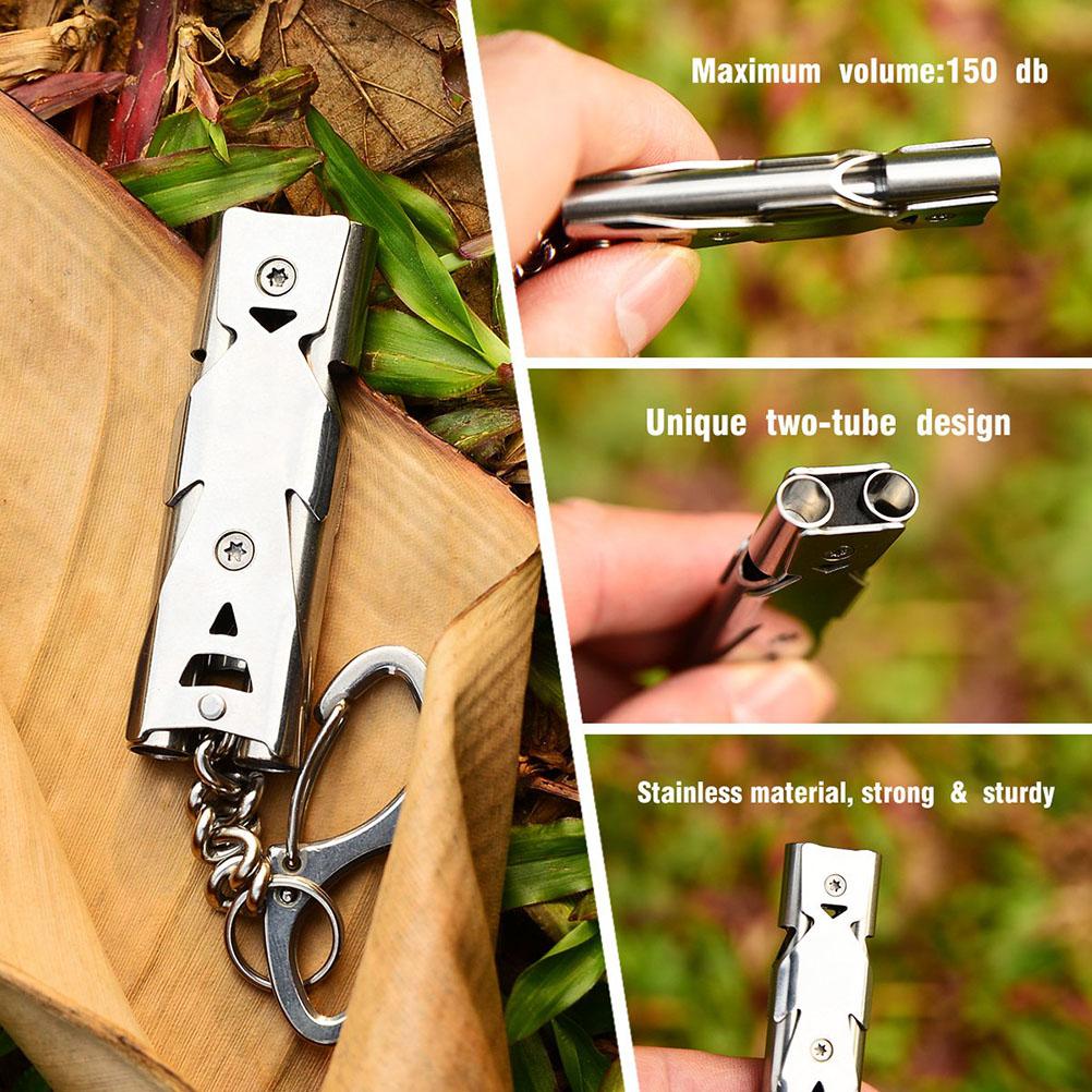 Fluier de Supraviețuire de Urgență Tuburi Duble Fluier cu Decibeli Înalți cu Breloc pentru Camping Drumeții