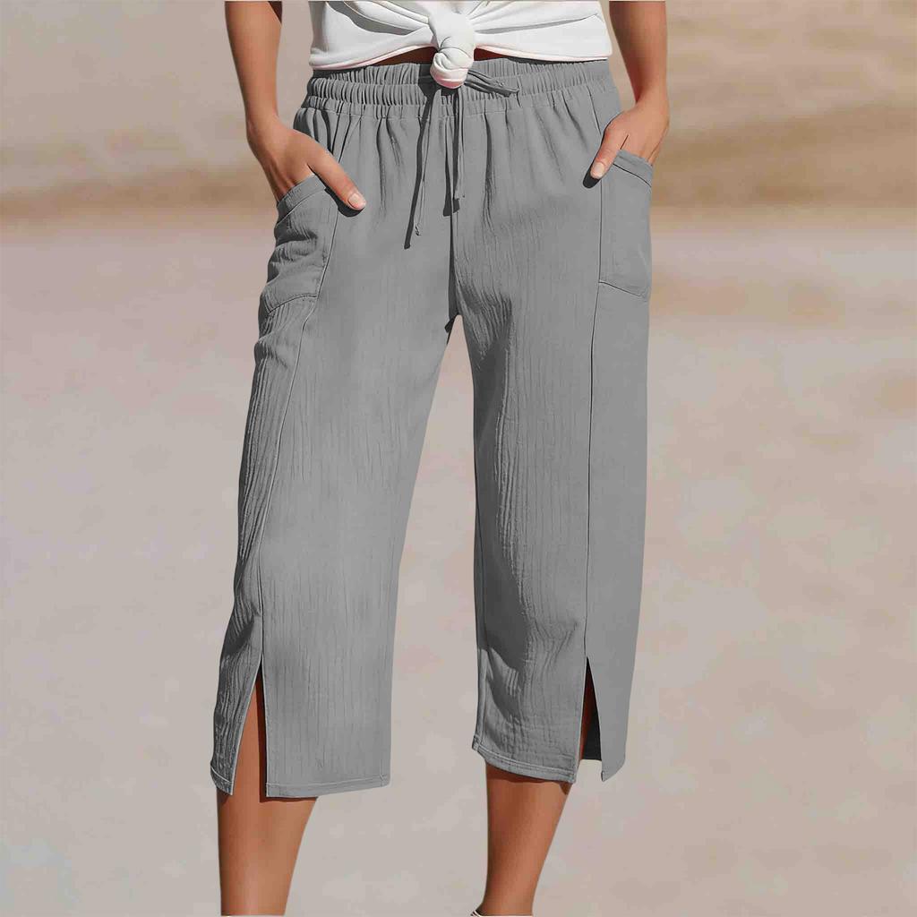 Women's Fashion  Color Drawstring Split Leg With Pockets Loose Casual Seven-Eighths 7/10 Pants