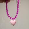 2026 New Color Beaded Chain Resin Heart Pendant Necklace For Women Girls Trendy Clavicle Chain Delicate Jewelry Gift