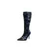 New pointed wedge heel pant tube boots pleated spice girl boots high heel but knee straight high boots black white women