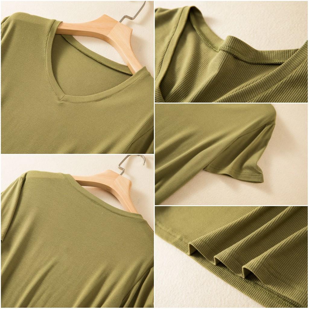 Rib Cotton V Neck T-shirt Short Sleeves Summer Women's Casual T-shirts Loose Tee Tops Solid Color Basic TShirt Tees