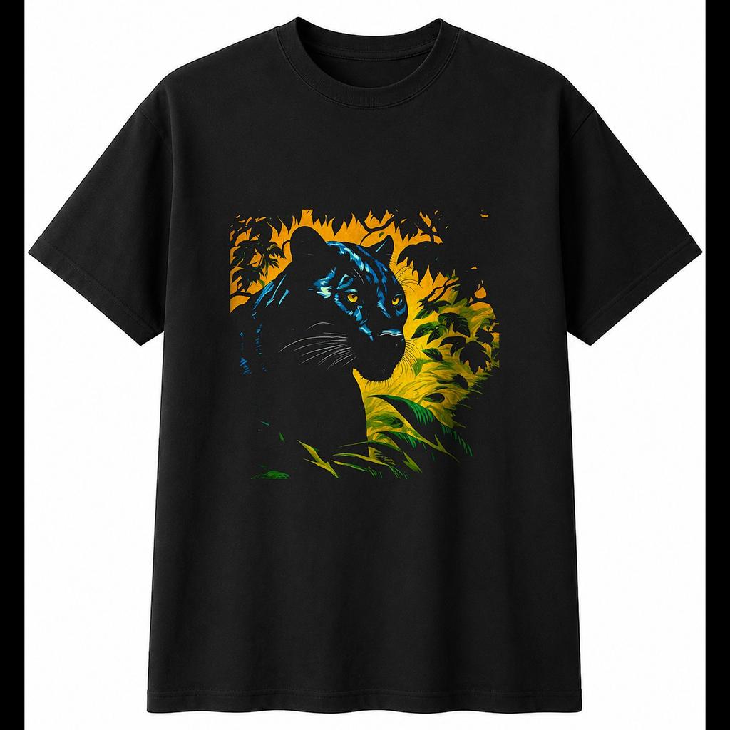 Botanical Black Panther in a Storm Wildlife Mens T-Shirt 100% Cotton Graphic Tee