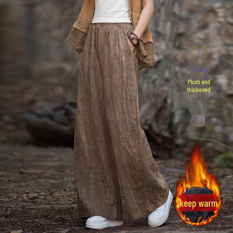 

Женские широкие брюки из хлопка и льна с принтом тай-дай, бархатом и утолщенной тканью рами One Size