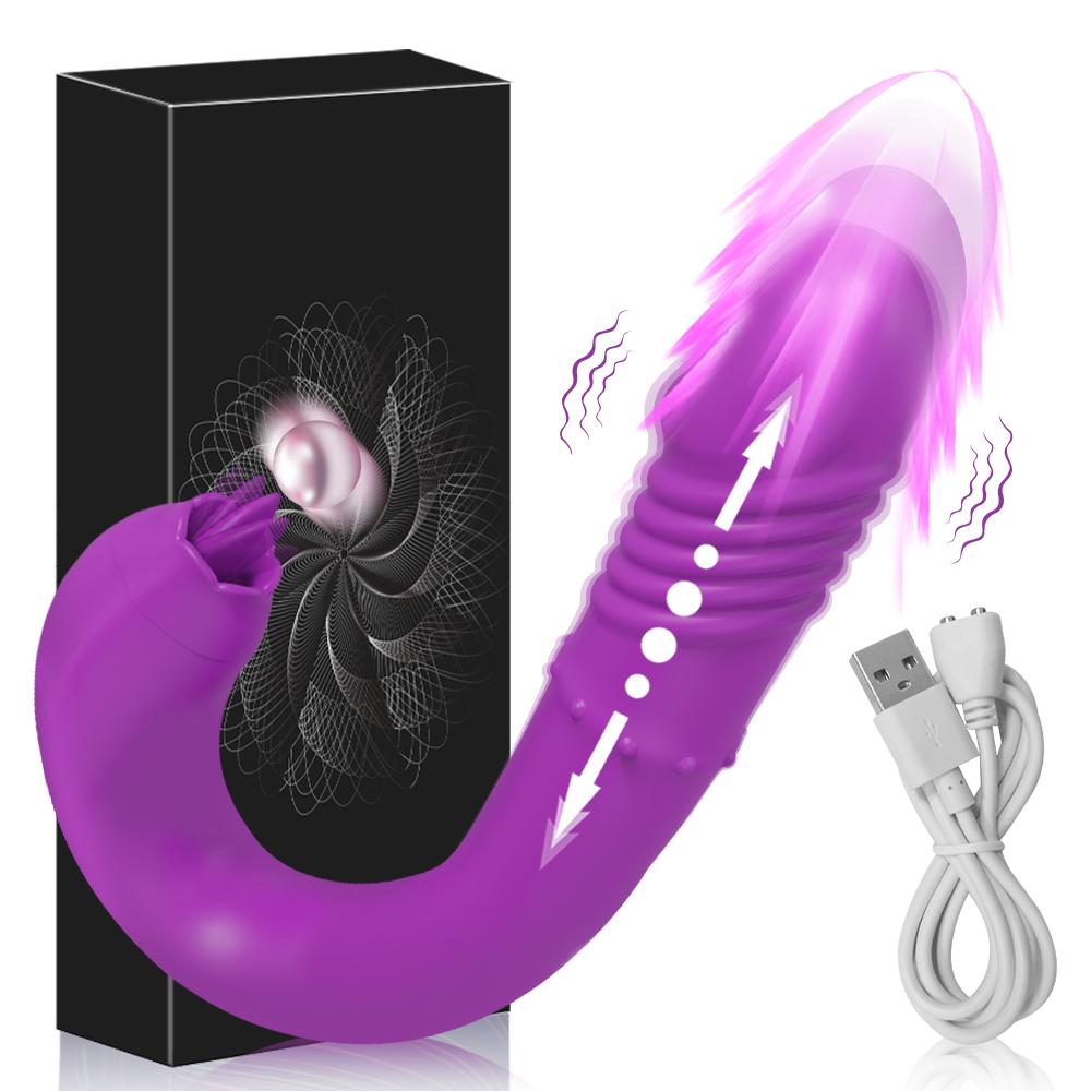 Powerful Thrusting Vibrator Female With Tongue Licking Clitoris Stimulator G Spot Dildo Massager Adult Goods Sex Toys For Women