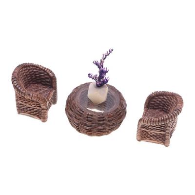 Detailed Resin Wicker Dining Set For Miniature Displays Pretend Playset Craftsmanship Ideal For Dollhouses