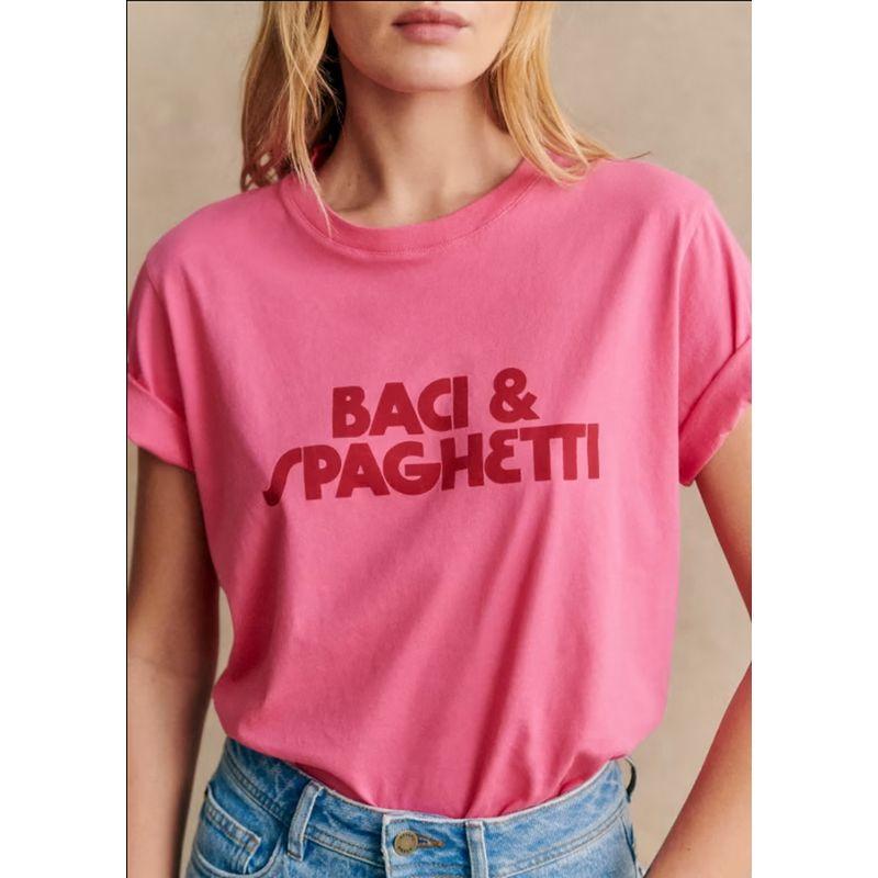 

Export French Women s Cotton round Neck Short Sleeve Organic Cotton Printing Heavy Weight T-shirt Basic Style French Pure Cotton Base Rose Red S