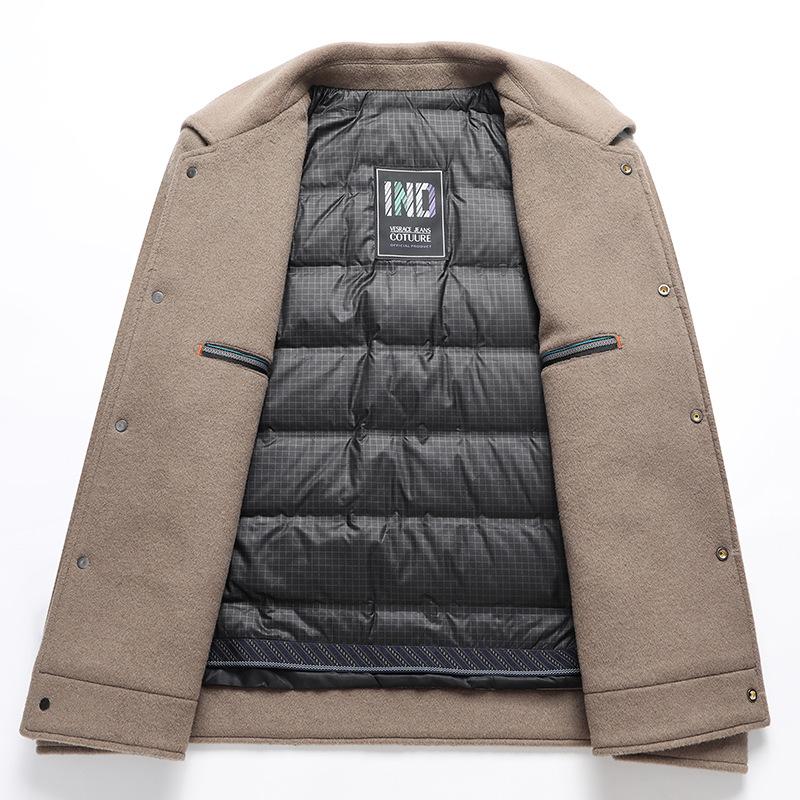 Neue Herbst- und Winterwolljacke für Herren mit kurzem Revers, Daunenfutter, einfarbig, verdickt, für junge und mittelalte Menschen