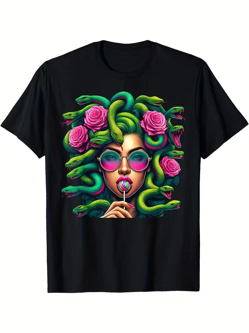 [Medusa Hippie T-Shirt] Greek Mythology Medusa Hippie Psychedelic Snakes T-Shirt M