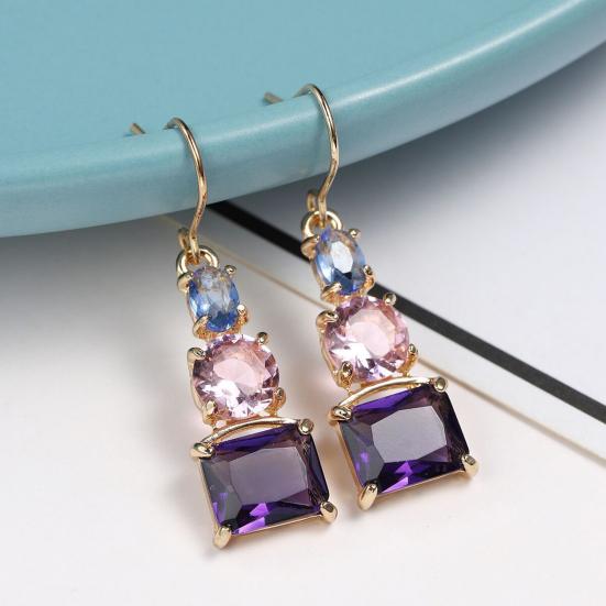 

1 Pair Hook Earrings Colorful Cubic Zirconia Women All Match Drop Earrings