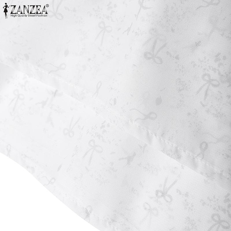 ZANZEA Women Casual Round Neck Short Sleeve Print Ruffled Patchwork Dress