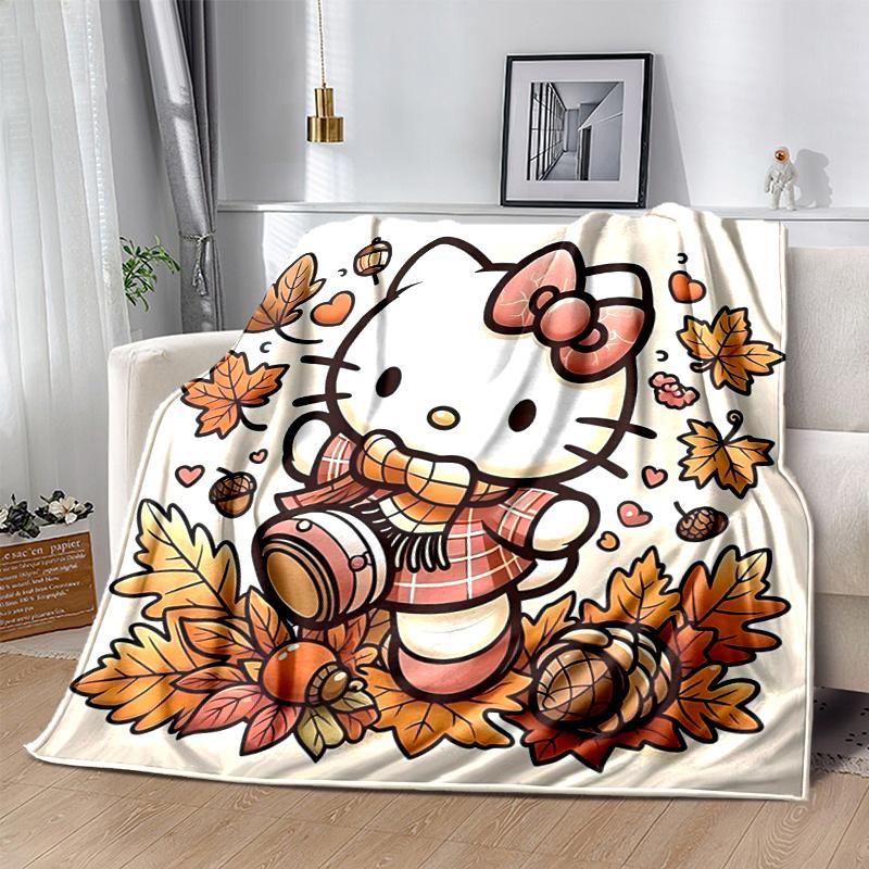 1pc Hello Kitty's Cozy Autumn Adventure Blanket, Soft and Warm Home Decorative Throw Blanket for All Seasons, Living Room, Travel, Camping, Car Blanke