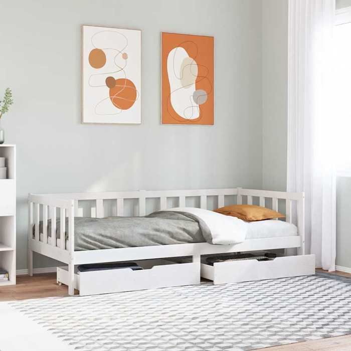 VidaXL Lit de jour avec tiroirs blanc 80x200 cm bois de pin massif, canapé-lit, lit de repos, lit de jour avec rangement, 3302076