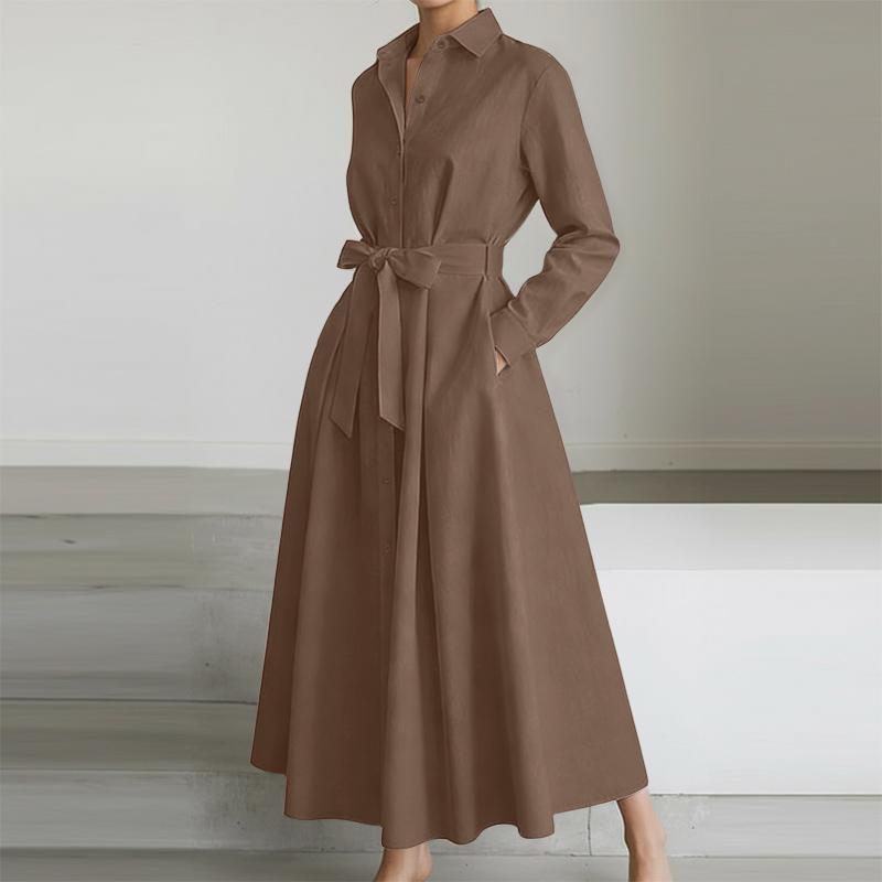 ZANZEA Lässiges Damen-Hemdkleid mit Umlegekragen und langen Ärmeln
