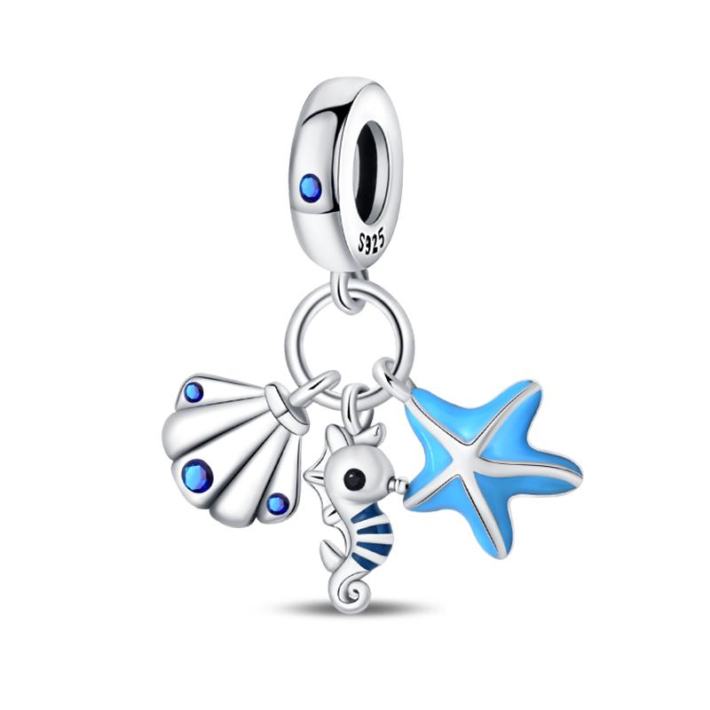 Copper Jellyfish Dolphin Turtle Starfish Shell Luminous Ocean Series Charms Beads Fit 3Mm Original Bracelets Diy Jewelry