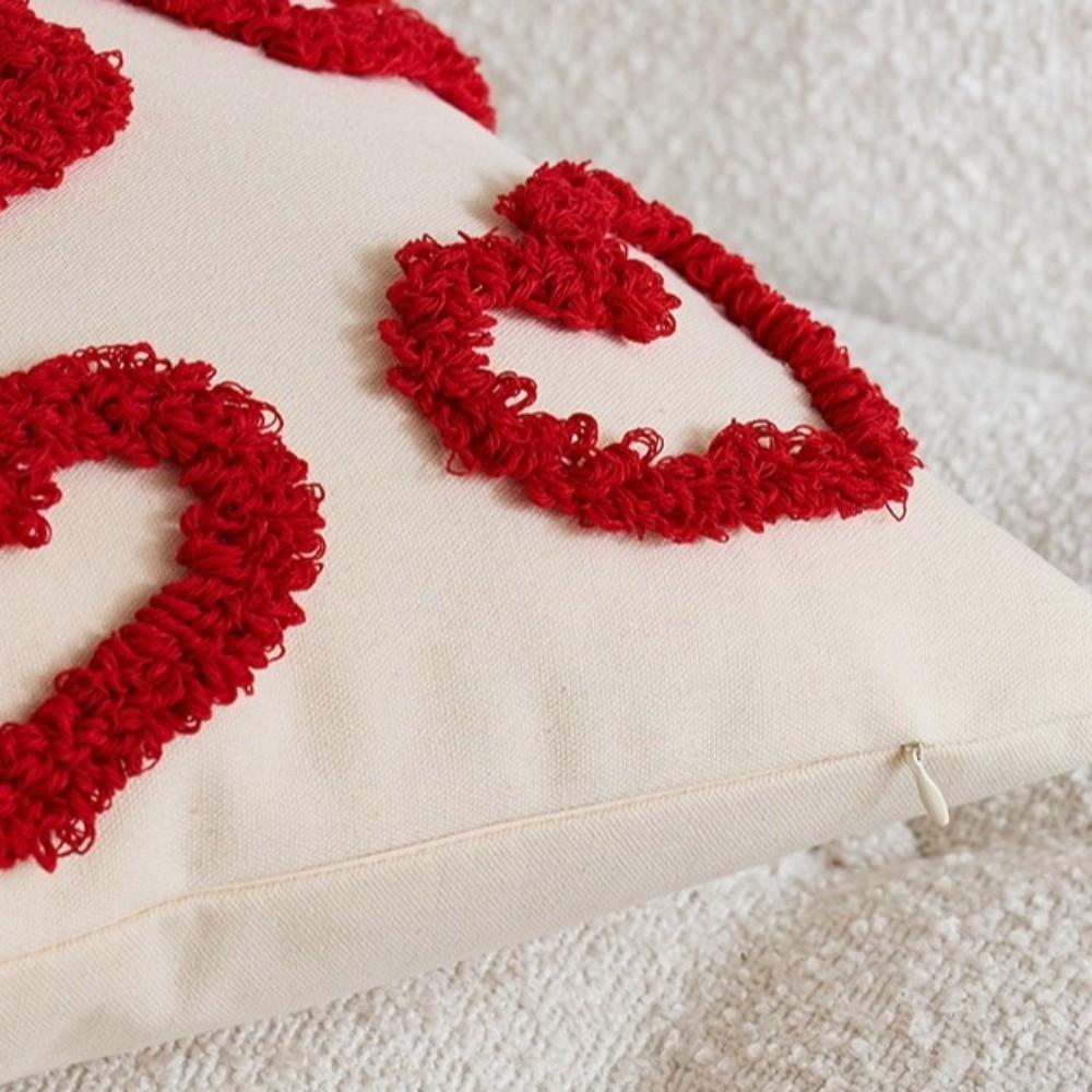 Romantische Valentinstag Herzmuster Kissenbezug Samtstickerei Tufting Kissenhülle Minimalistisch Verdeckter Reißverschluss Dekokissenbezug