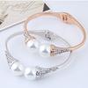 Stylish, Simple and Elegant Pearl Personality Women's Open Bracelet, Metal Sparkling Rhinestone Jewelry