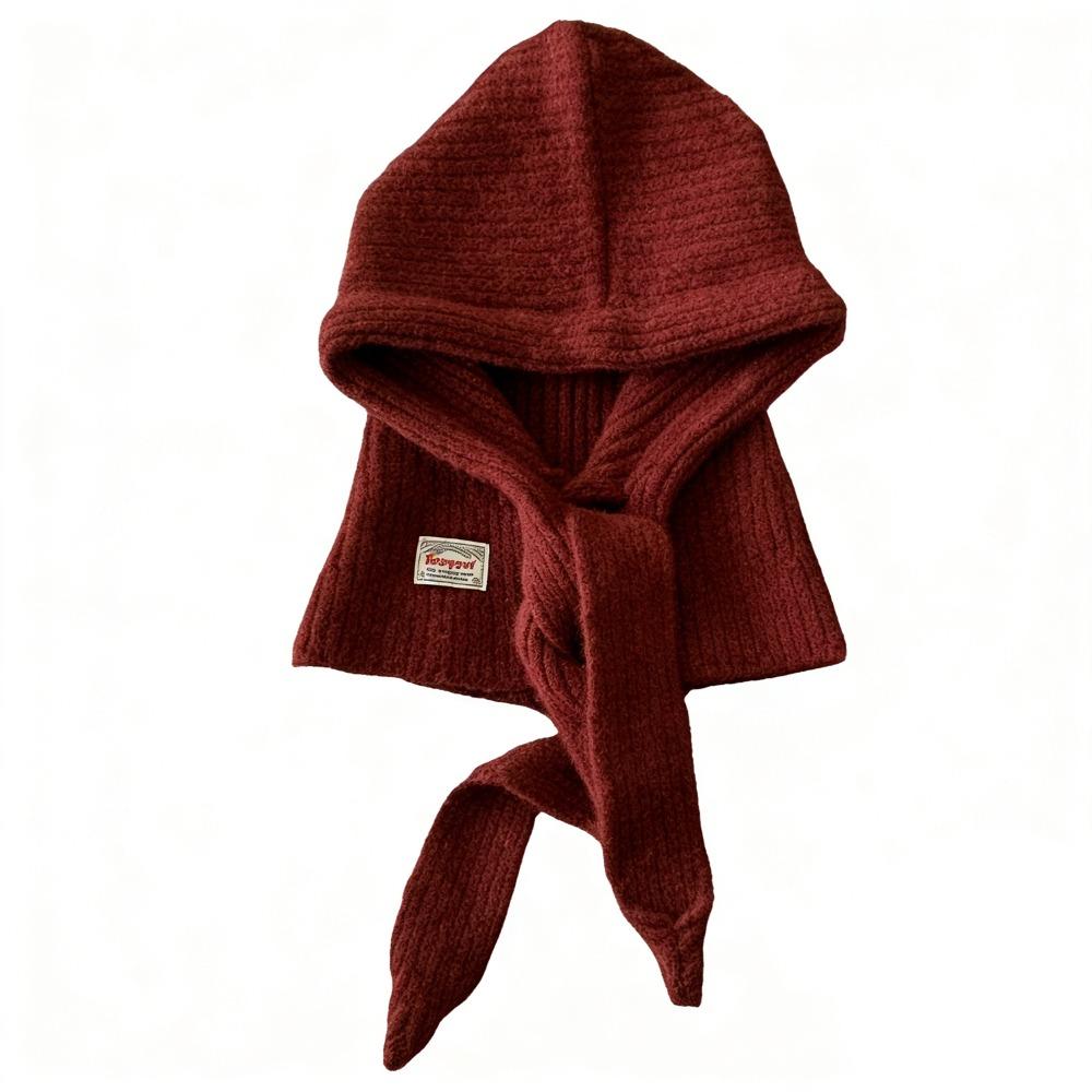 Woolen Material Woolen Knitted Balaclava Ear Protection Large Head Circumference Winter Hooded Hat 2 in 1 Design Neck Protection вино красного
