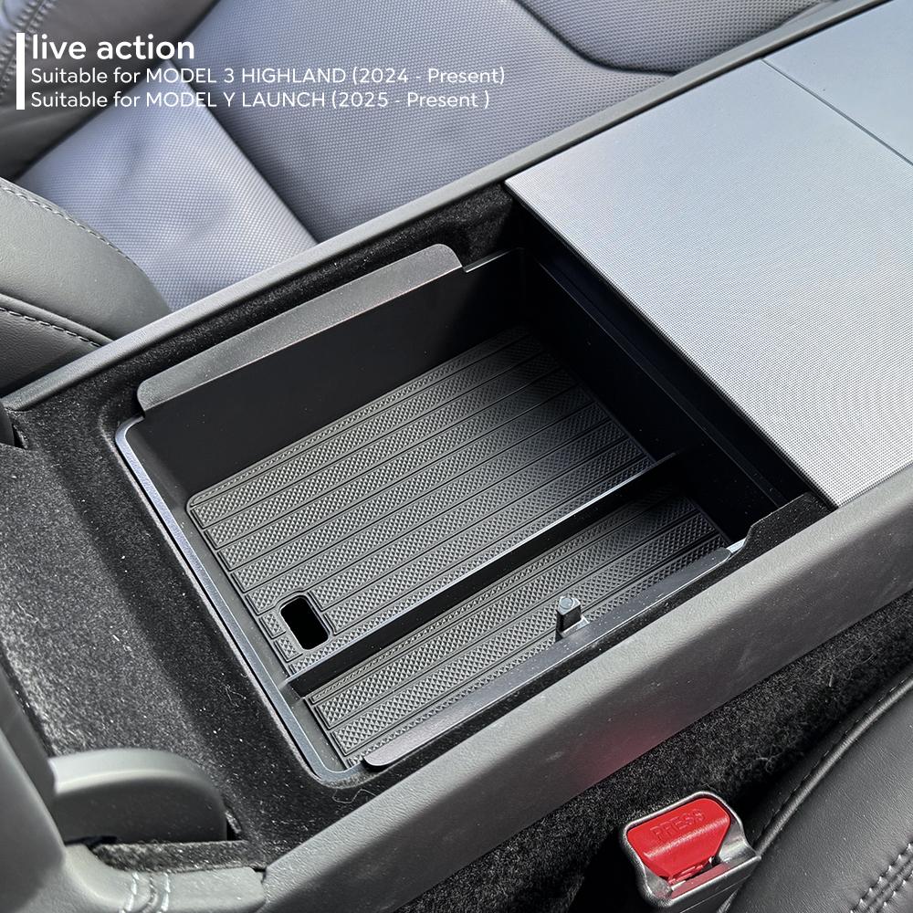 For Tesla New Model Y Juniper 2026 2025 Launch Model 3 Highland 2024 Center Console Armrest Storage Box Upper&Lower Silicone Mat