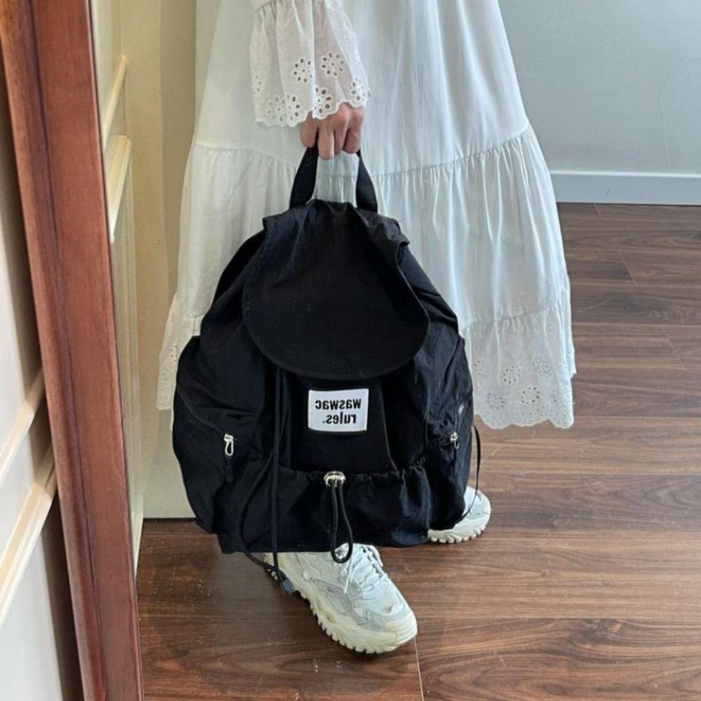 Light Weight Ruched Shoulder Bags Solid Color Student Schoolbag Simple Drawsting Backpacks  Outdoor