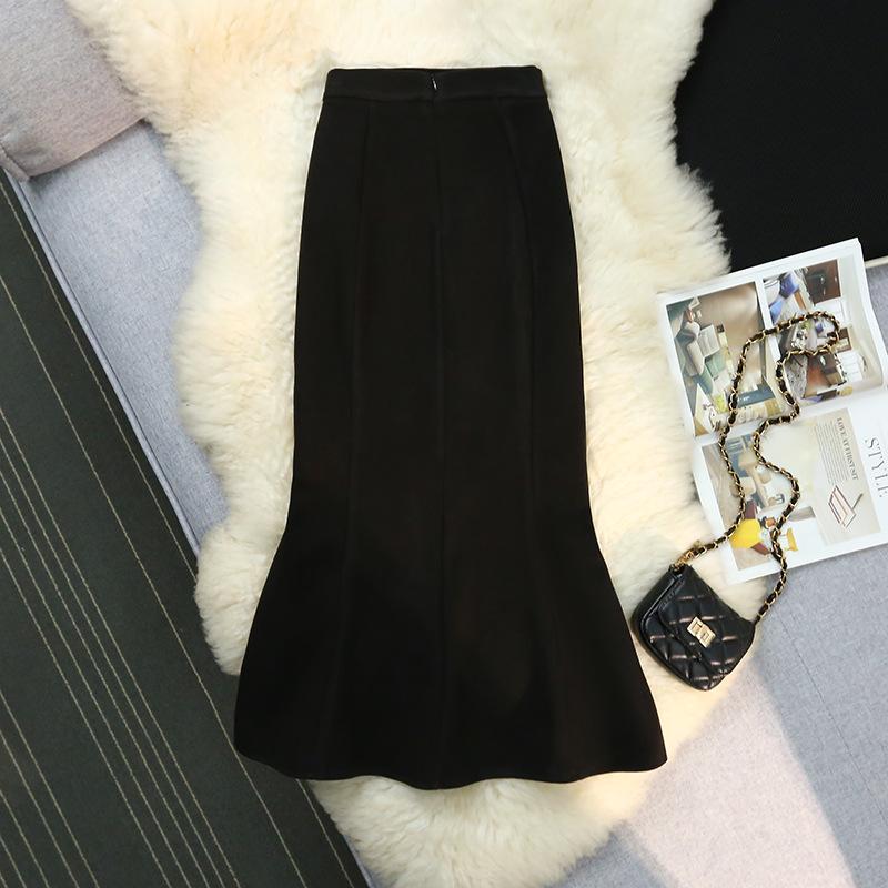 Fustă Coadă de Pește din Lână pentru Femei Iarna Fustă Midi cu Volan la Șold Stil Ușor Copt