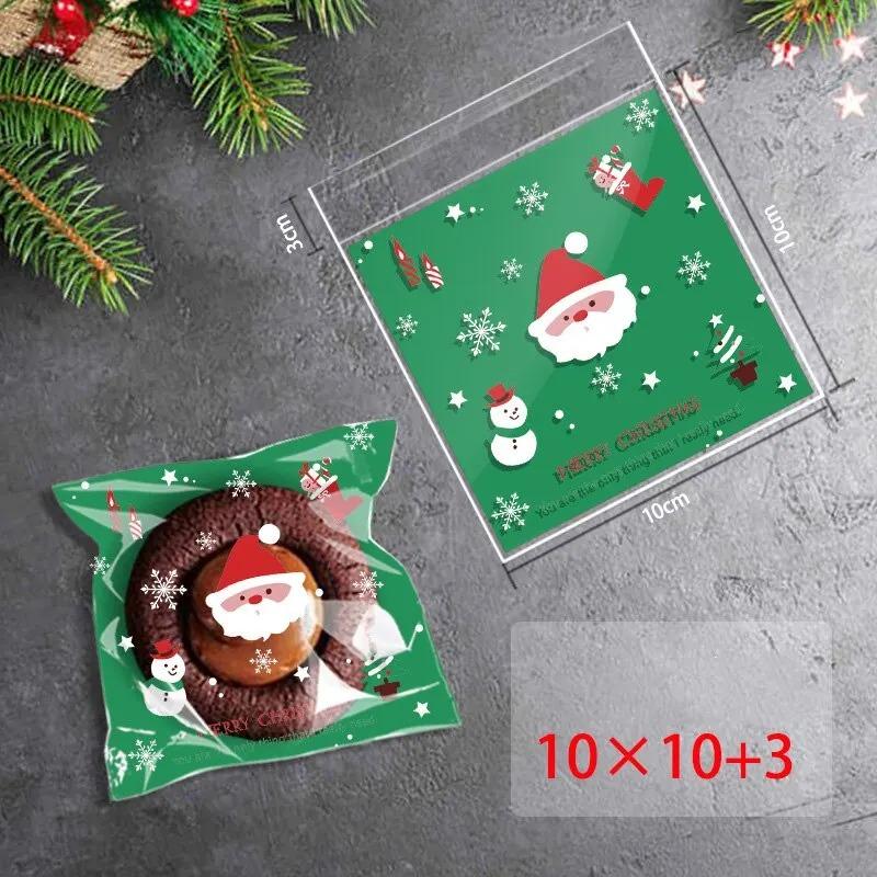 100/200pcs Christmas Candy Cookie Donut Packaging Bags Christmas Self Adhesive Gift Bag Xmas New Year Navidad Noel Decoration