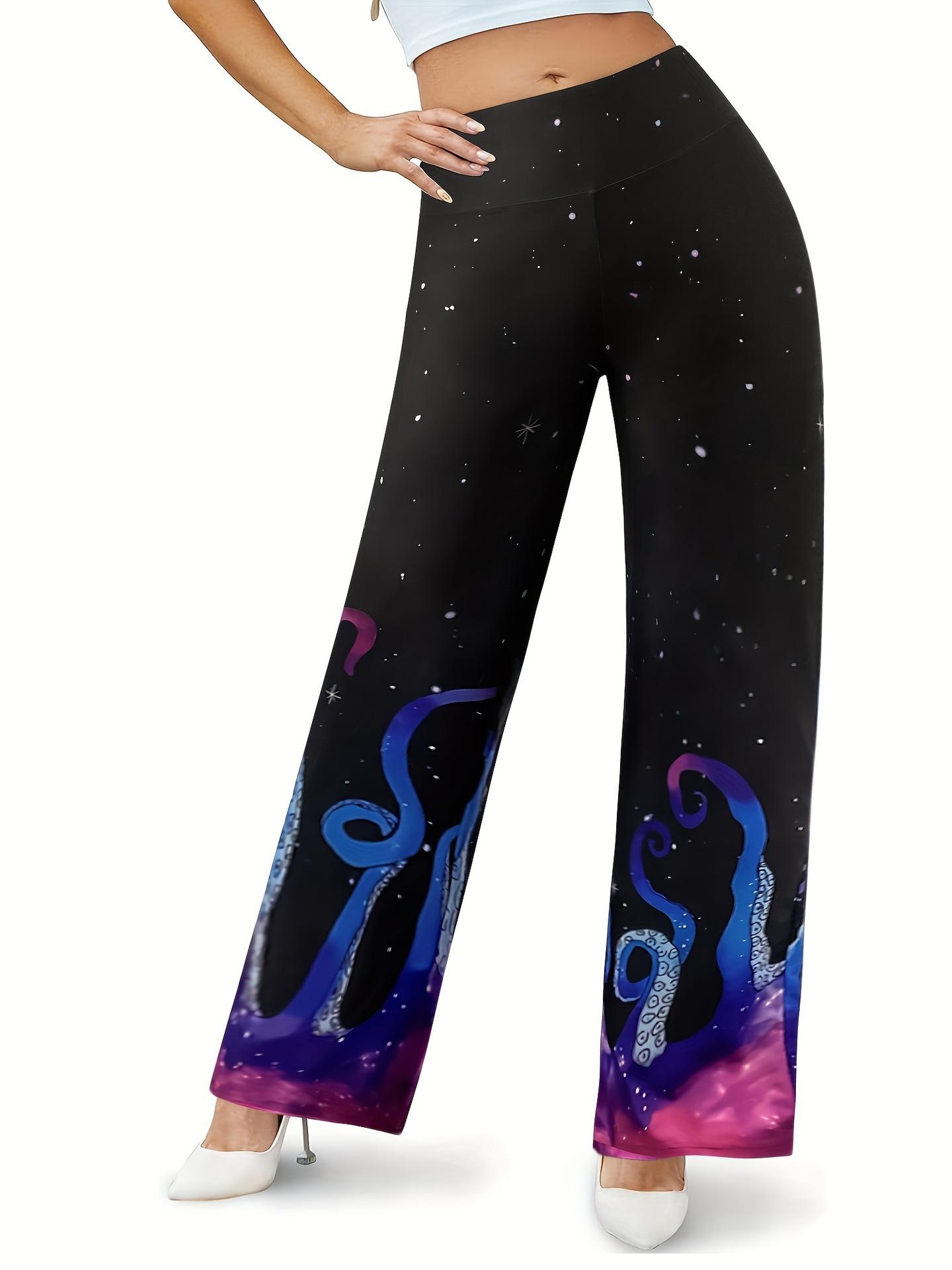 Summer pattern thin flared pants hot-selling star printing knitted trousers trendy hot-selling wide-leg pants women S чёрный