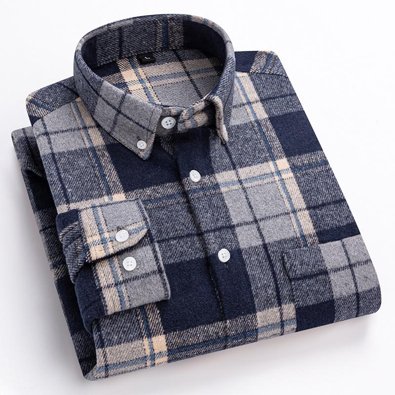 New In Shirt Hight Qulity 100%cotton Sanding Long-sleeve Shirts for Men Slim Fit Casual Shirt Soft Plaid Designer Office Clothes