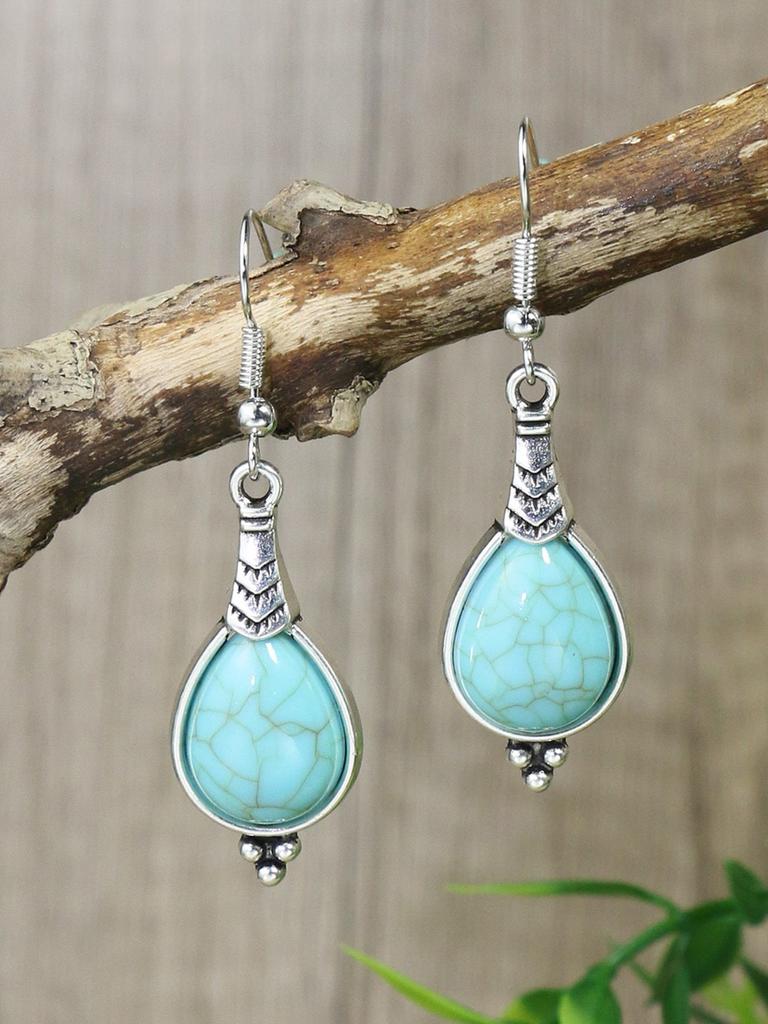 Bohemian Holiday Style Zircon Set Women's Water Droplet Stone Inlaid Classic Simple Earrings Short Necklace