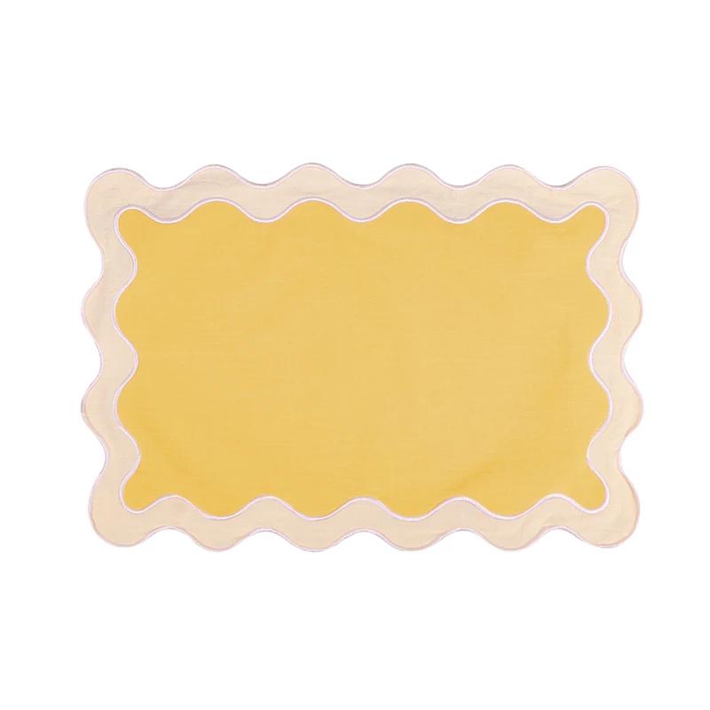 

19x13cm Embroidered Napkin Vintage Wavy Edge Color Blocking Design Reusable Placemats Wedding Banquet Table Decoration
