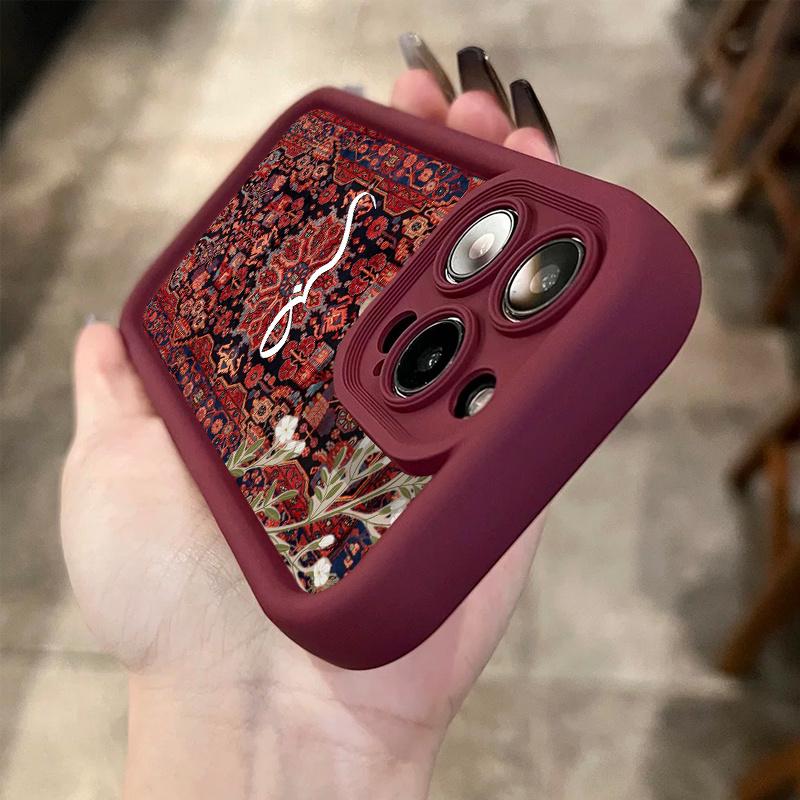 Red Persian pattern fashionable phone case suitable for iPhone 17 16 15 14 13 12 11 Pro/Max/Plus anti drop and shockproof