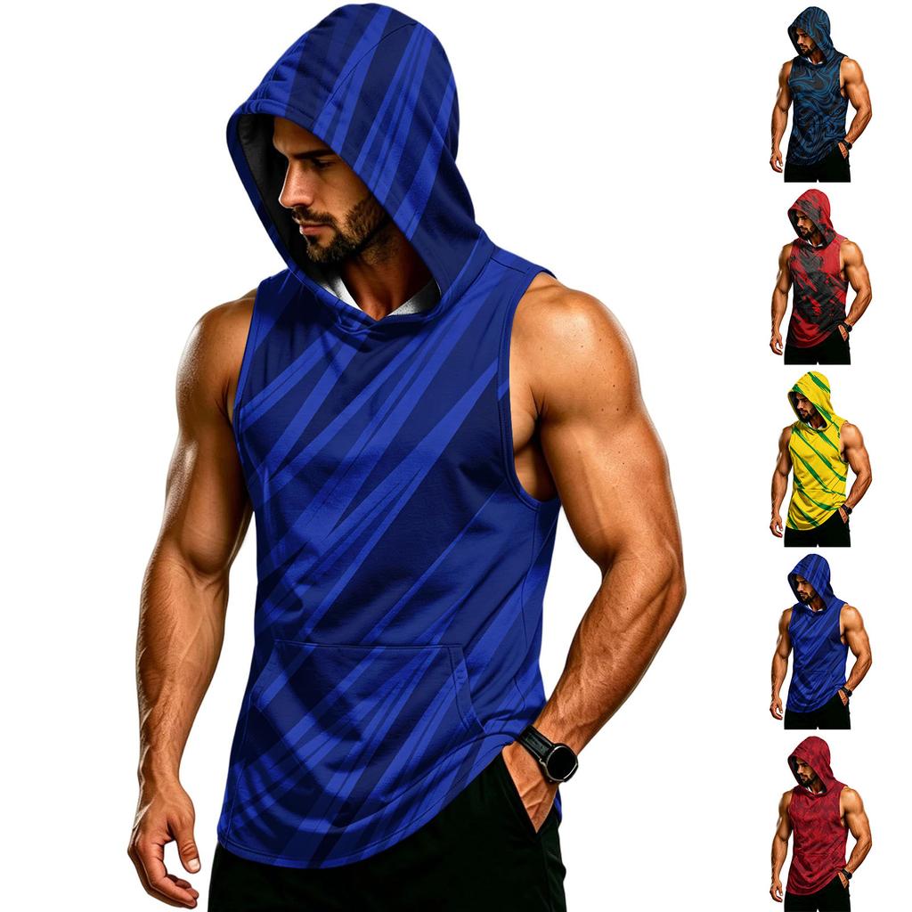 Men's Sleeveless Hoodie Muscle Fit Gym Tank Top Breathable Quick Dry Workout Vest for Fitness Training and Sports