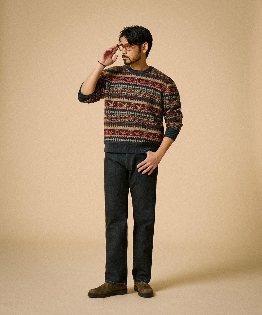 Ledeutonido Fair Isle Wool Knit Sweater Navy