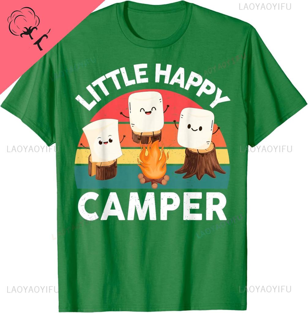 Happy Marshmallow Campershirt Kids Toddler Boy Cute Camping Tshirt Kawayi Harajuku Funny Cotton Printed Tshirt