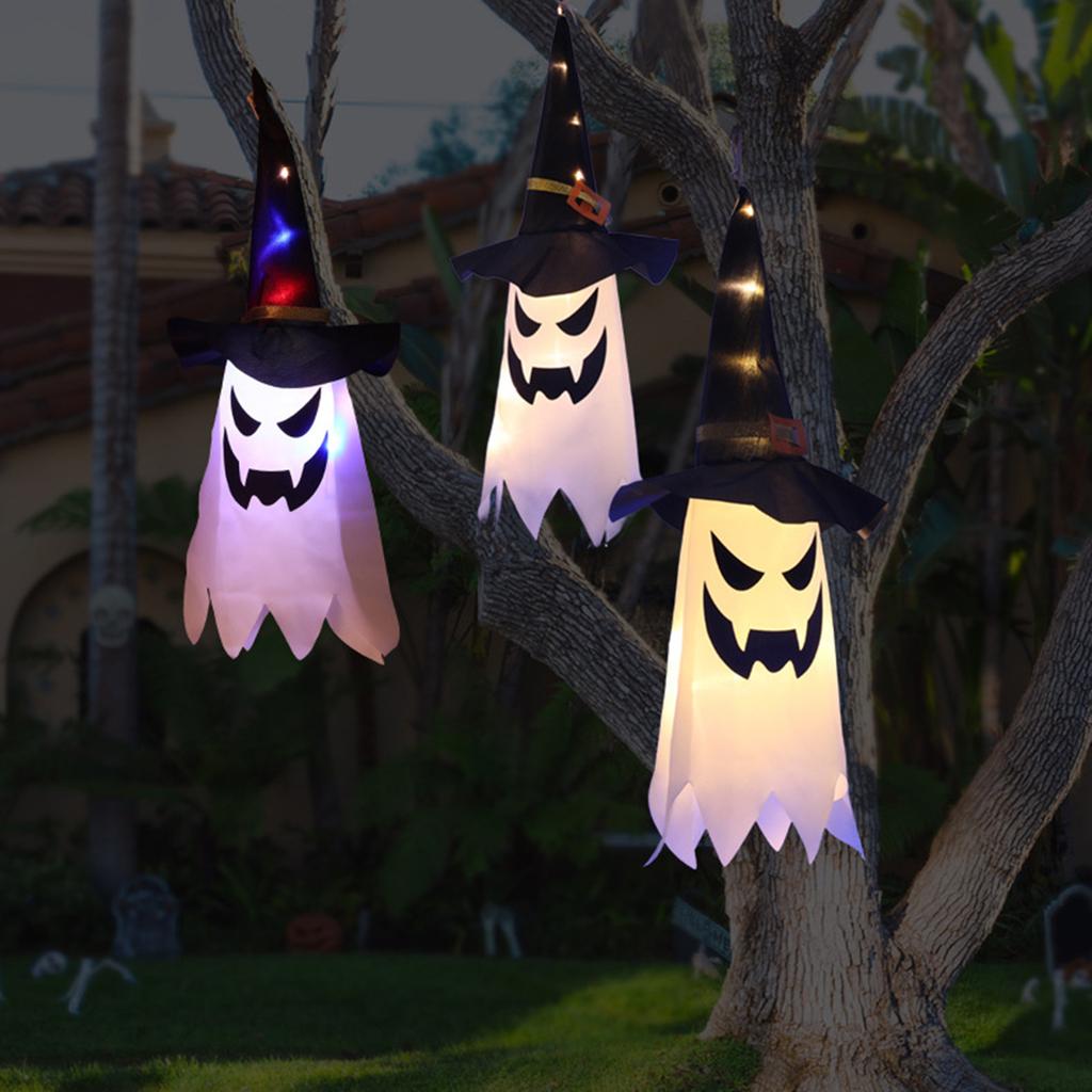 1PC Halloween Witch Hat Hanging Light Ghost Wizard Hat Shaped LED Ghost Lamp BatteryPowered