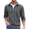 Men's Cable Knit Sweater Half Zip Polo Collar Casual Knitted Top