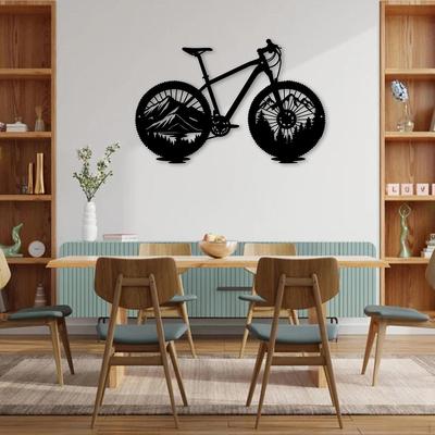Black Metal Bike Wall Art Biker Gift Decor, Mountain Sculpture for Indoor Outdoor, Balcony