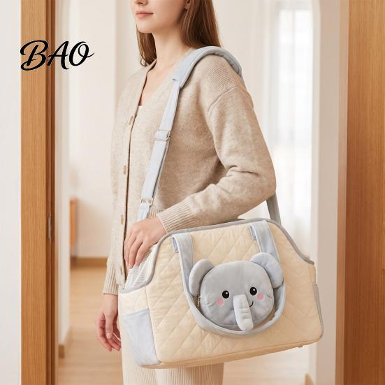 Cat Travel Carrier Quilted Purse, Breathable Pet Shoulder Bag, Mesh Window, Zipper Closure, Safety Buckle, Bag Cute Bear Elephant Front Pocket,