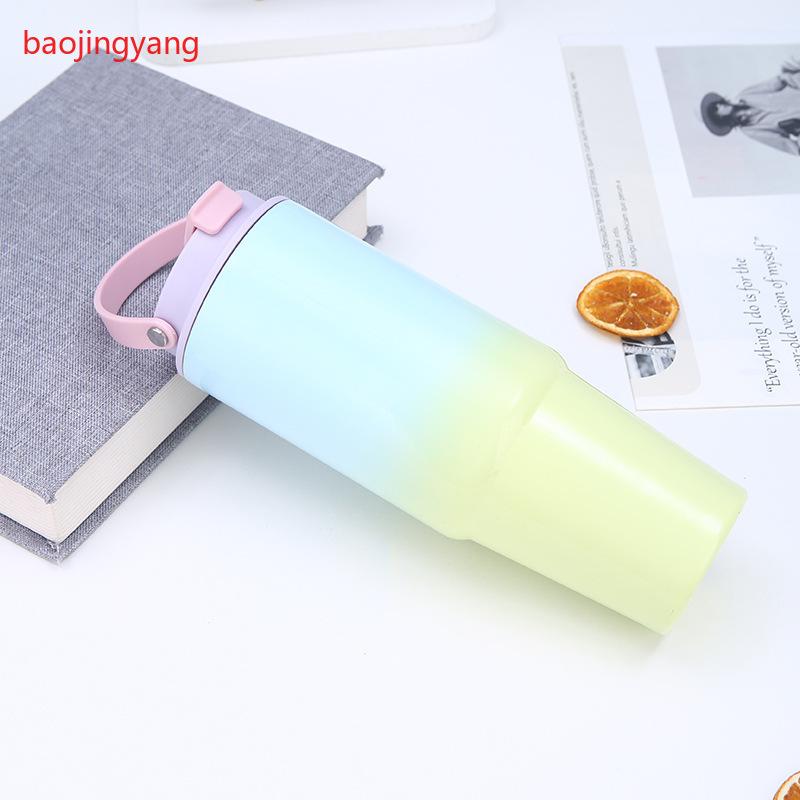 30oz Gradient Color Insulated Tumbler, 304 Stainless Steel Vacuum Cup, Portable Travel Mug with Handle