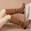 Solid Color Comfortable Women Fashion Knee-high Fashion Boots Round Head Square Heels Increase Large Size Winter High Boots